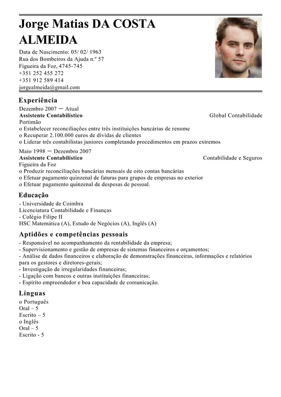 Modelo de Curriculum Contabilista  Exemplo de CV Contador 