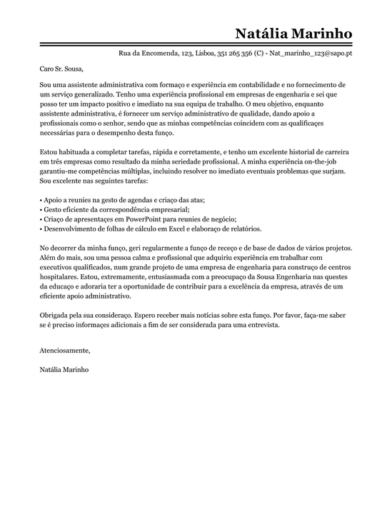 Modelo Carta de Apresentação Assistente Administrativo 