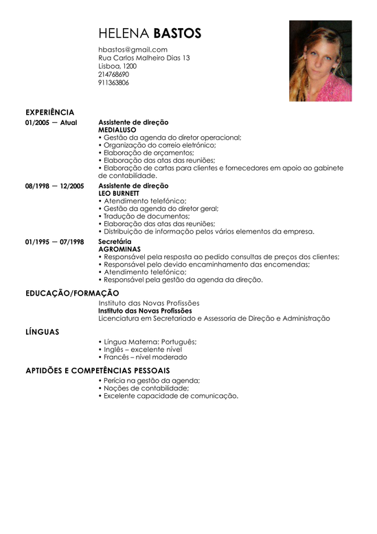 Modelo de Curriculum Vitae Assistente Administrativo
