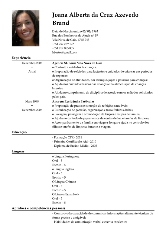 Curriculum Vitae Em Ingles Preenchido Word