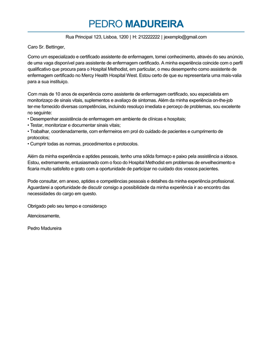 Carta De Apresentação Para Emprego De Enfermeira