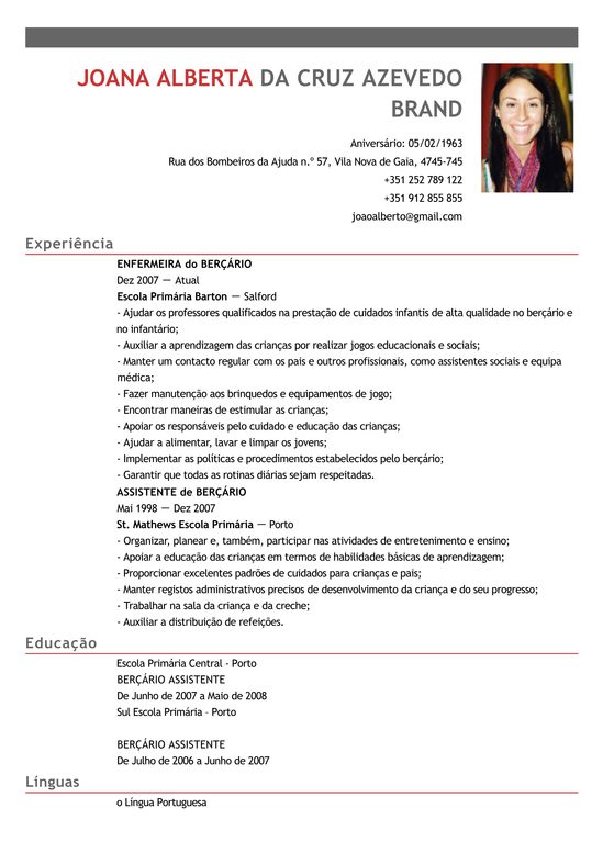 Modelo de Curriculum Assistente de Enfermagem  Exemplo de 