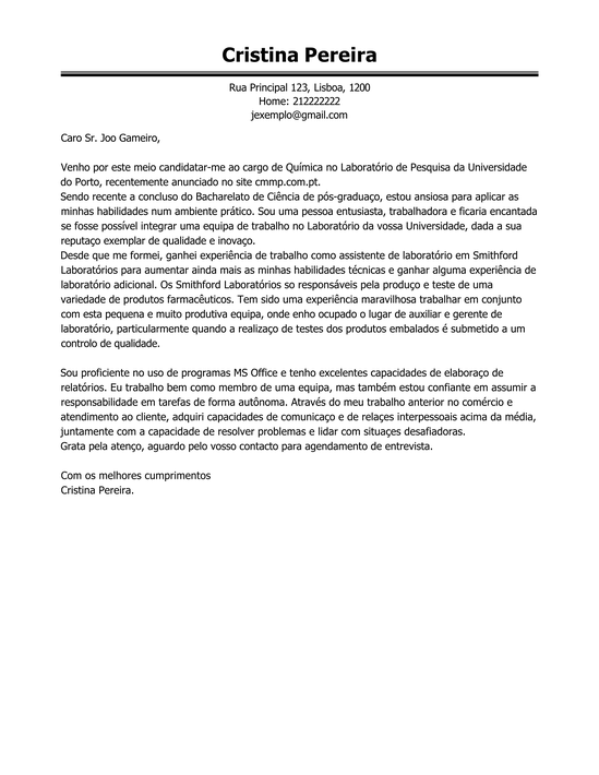 Modelo Carta de Apresentação Quimico  Exemple Carta de 