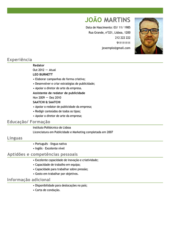 Modelo de Curriculum Copywriter  Exemplo de CV Redator em 