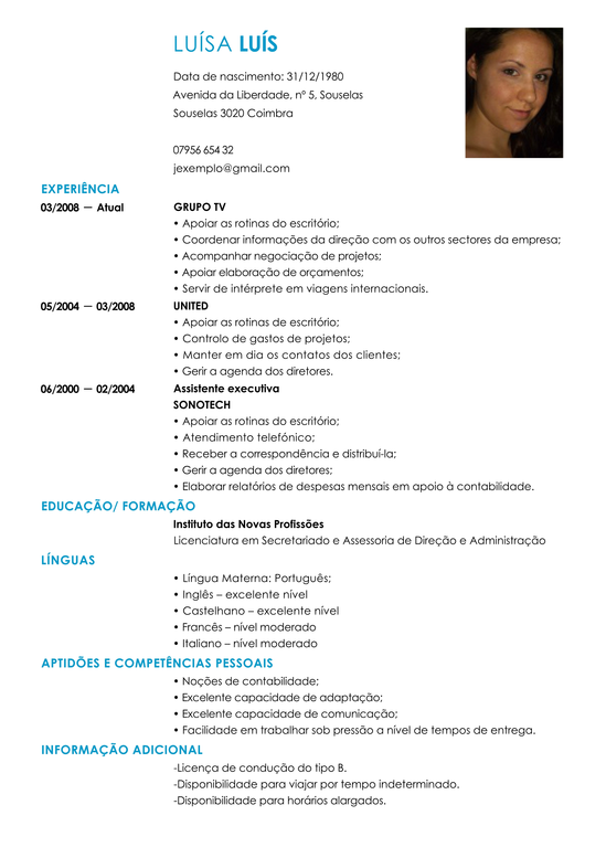 Modelo de Curriculum Assistente Executivo  Exemplo de CV 