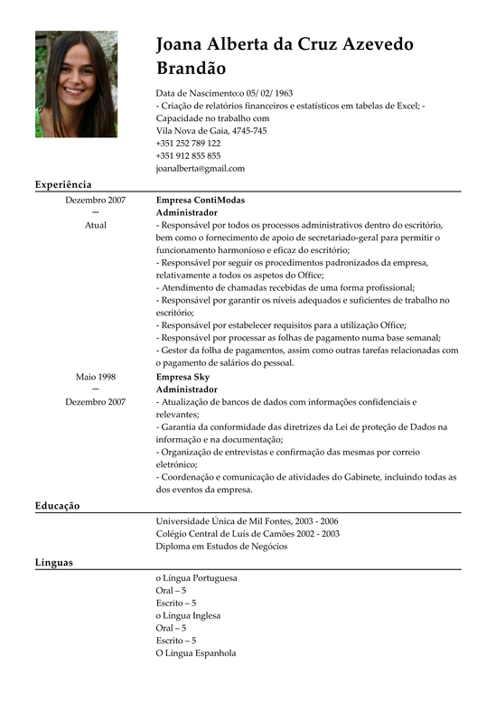 Modelo de Curriculum Diretor Geral  Exemplo de CV 