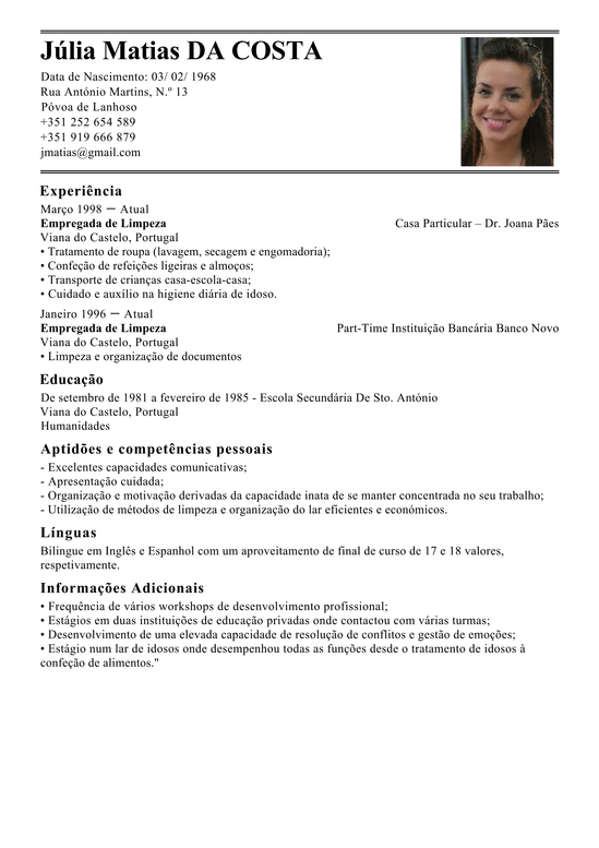 Modelo de Curriculum Empregada de Limpeza  Exemplo de CV 