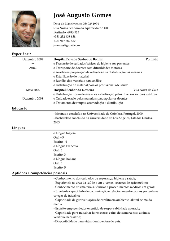 Modelo De Curriculum Assistente Medico Exemplo De Cv Medica
