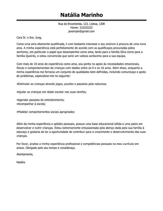 Modelo Carta de Apresentação Ama  Exemple Carta de 