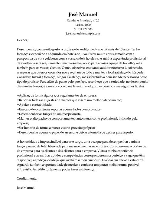 Carta De Apresentação De Recepcionista