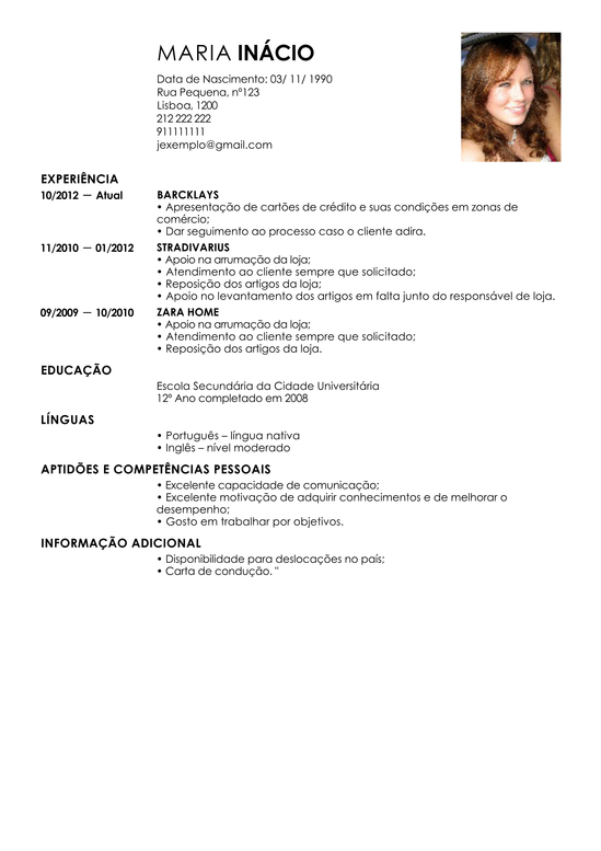 Modelo de Curriculum Vendedor  Exemplo de CV 