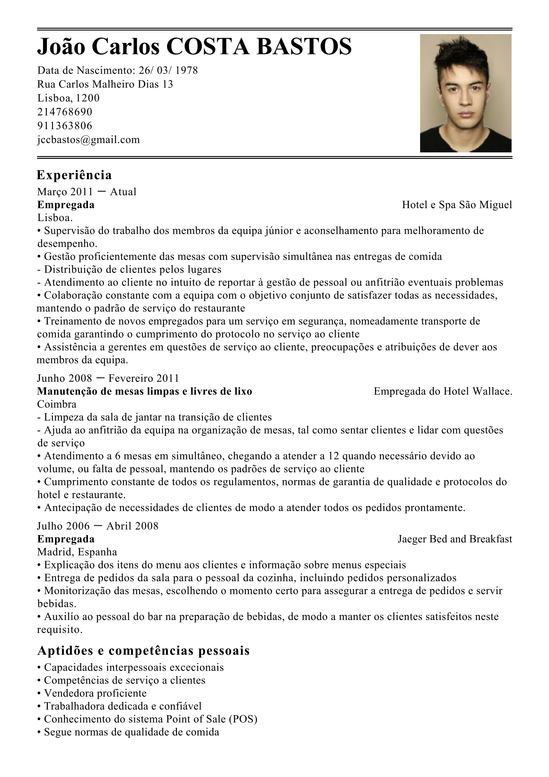 Modelo de Curriculum Empregado  Exemplo de CV Empregada 