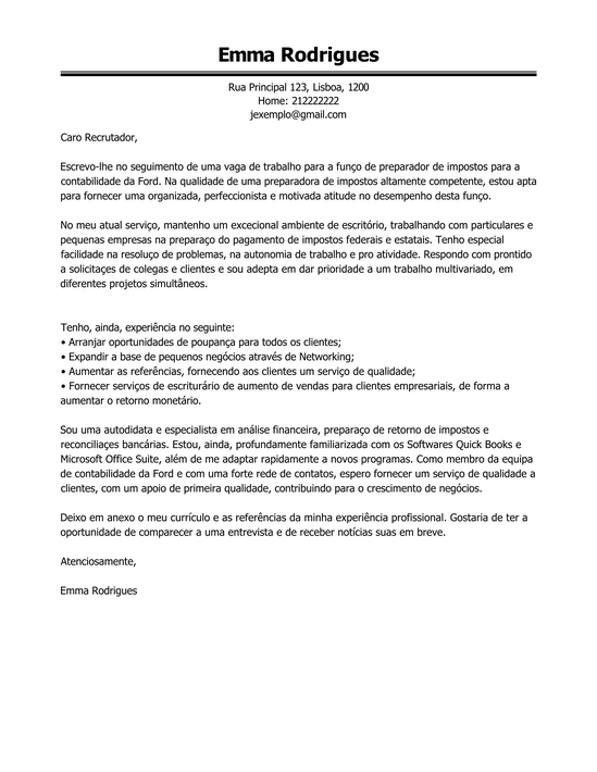 Modelo Carta de Apresentação Responsável Cálculo de 