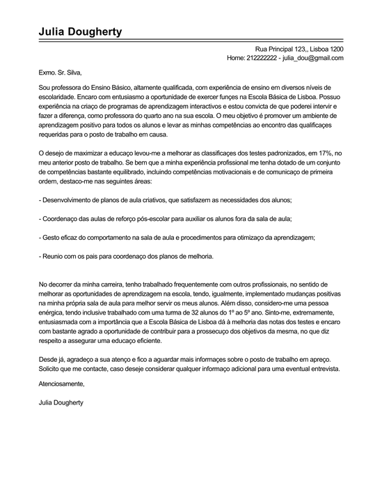 Modelo Carta de Apresentação Professor  Exemple Carta de 