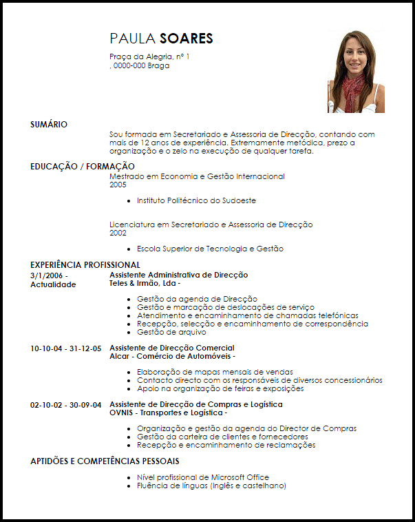 Modelo Curriculum Vitae Assistente de Direcção  LiveCareer