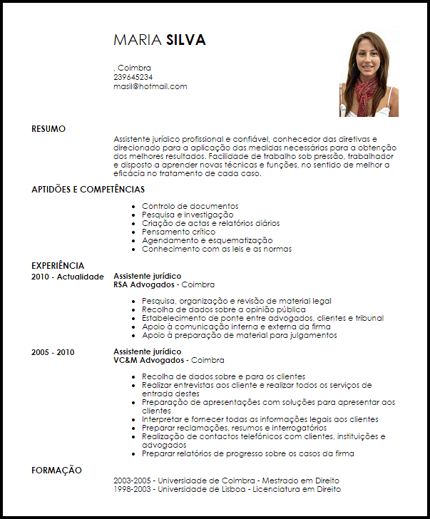 Modelo Curriculum Vitae Assistente jurídico  LiveCareer