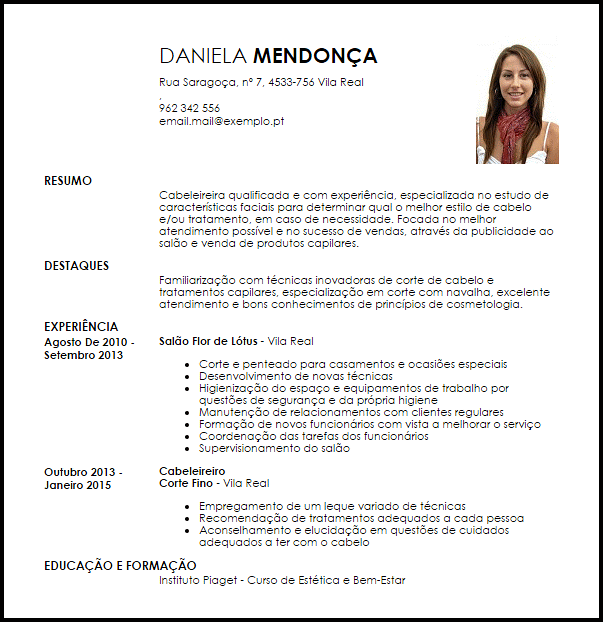 Modelo Curriculum Vitae Cabeleireiro(a)  LiveCareer