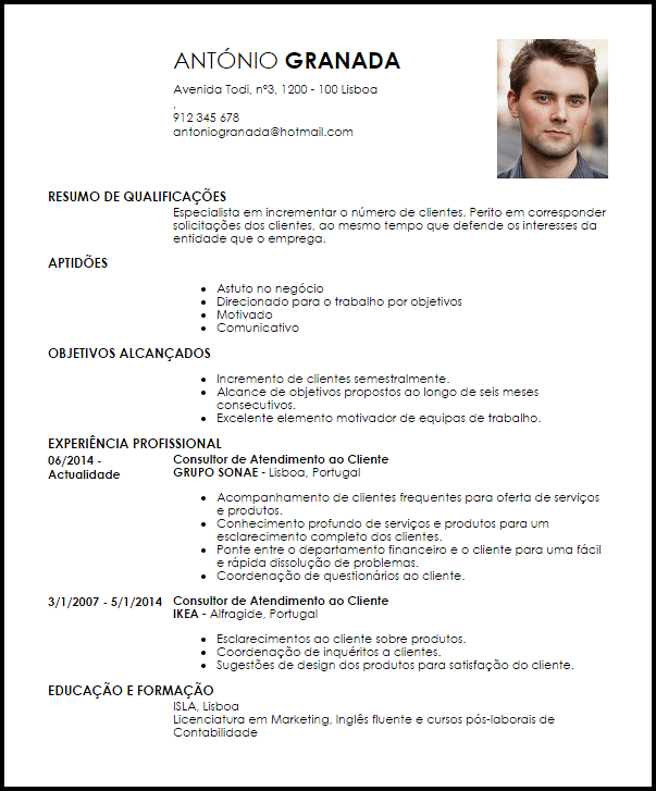 Curriculum Vitae Consultor de Atendimento ao Cliente