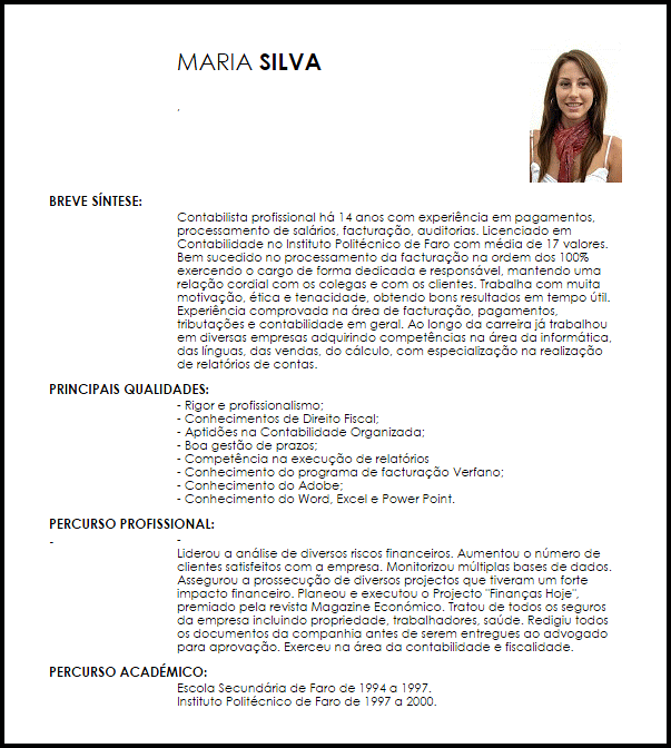 Exemplo Curriculum Vitae Contabilista  LiveCareer