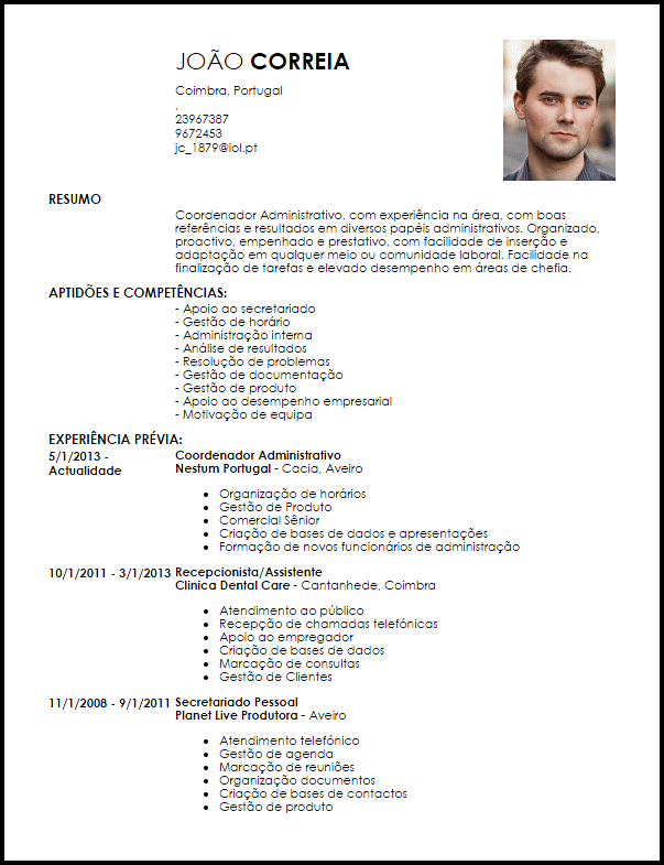 Modelo Curriculum Vitae Coordenador Administrativo 