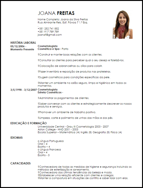 Modelo Curriculum Vitae Cosmetologista  LiveCareer