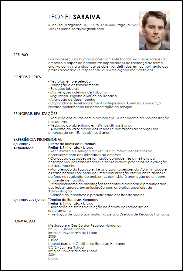 Modelo Curriculum Vitae Diretor de Recursos Humanos 