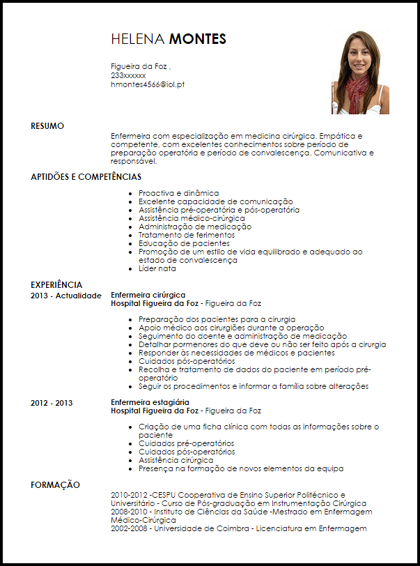 Exemplo Curriculum Vitae Enfermeira cirúrgica  LiveCareer