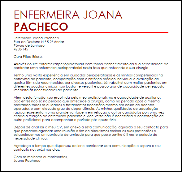 Carta De Apresentação Para Emprego De Enfermeira