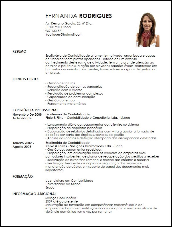 Modelo Curriculum Vitae Escriturário de Contabilidade 