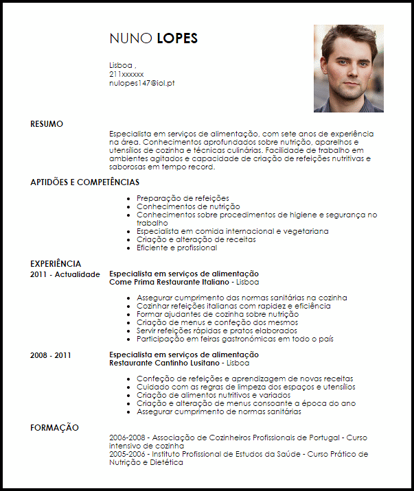 Modelo Curriculum Vitae Especialista em serviços de 