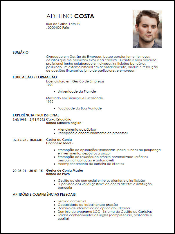 Modelo Curriculum Vitae Gestor de Conta  LiveCareer