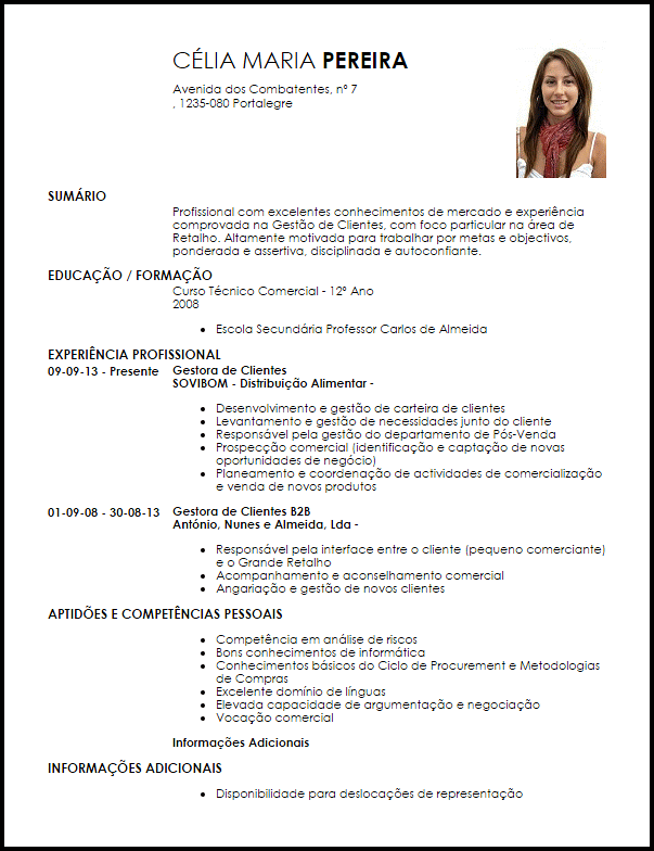 Modelo Curriculum Vitae Gestor de Experiência com o 