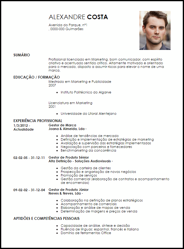 Modelo Curriculum Vitae Gestor de Produto  LiveCareer