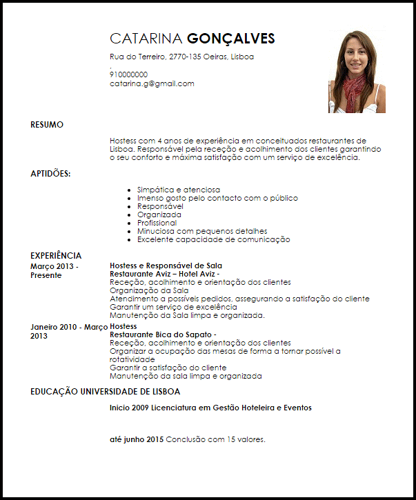 Modelo Curriculum Vitae Hostess  LiveCareer