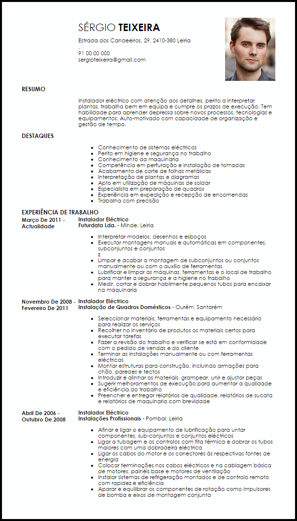 Modelo Curriculum Vitae Instalador Eléctrico  LiveCareer
