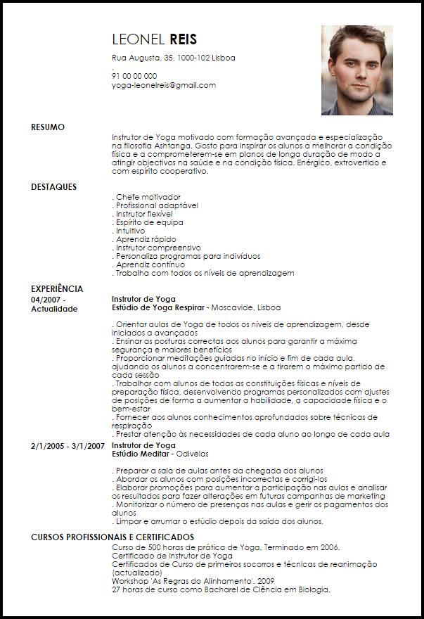 Modelo Curriculum Vitae Instrutor de Yoga  LiveCareer