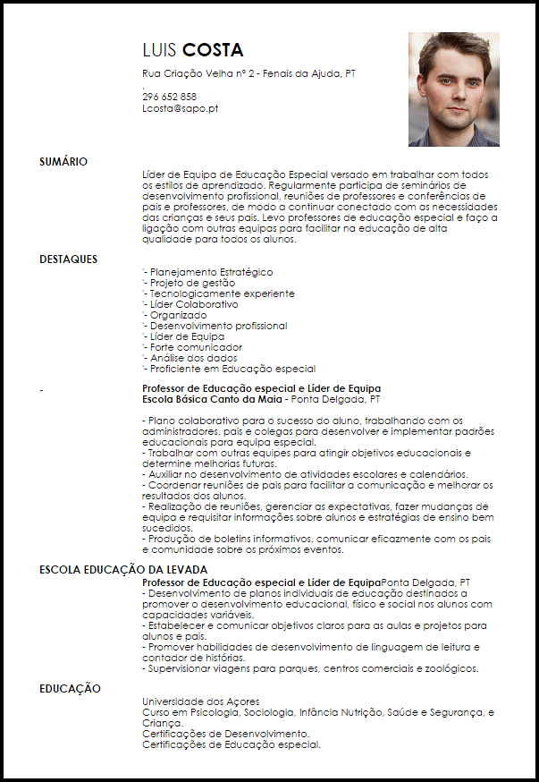 Modelo Curriculum Vitae Líder de Equipa  LiveCareer