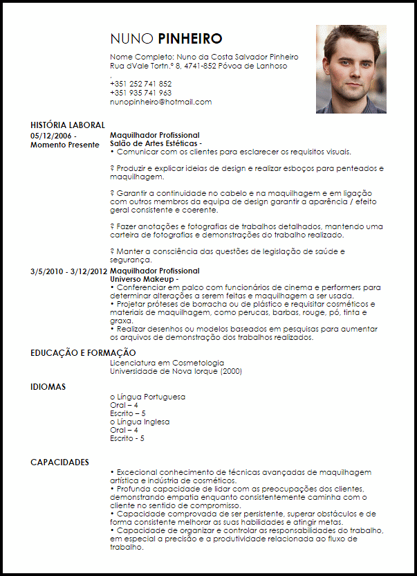 Modelo Curriculum Vitae Maquilhadora Profissional  LiveCareer