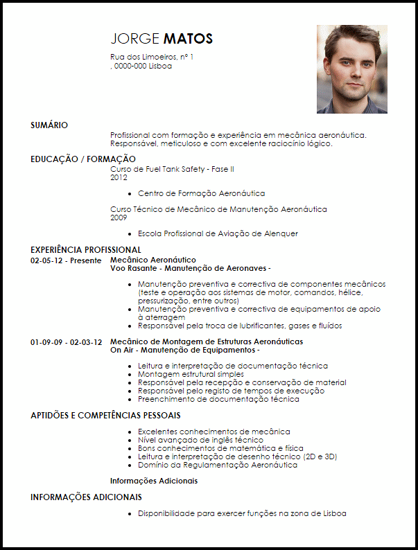 Modelo Curriculum Vitae Mecânico Aeronáutico  LiveCareer