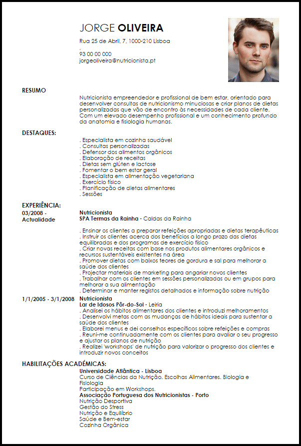 Modelo Curriculum Vitae Nutricionista  LiveCareer