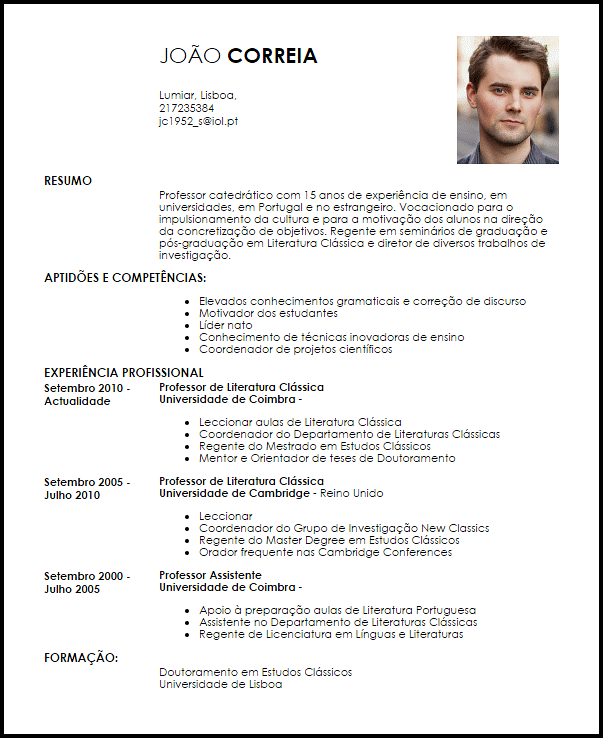 Modelo Curriculum Vitae Professor Catedrático  LiveCareer