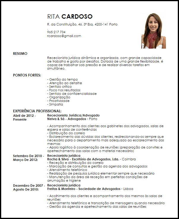 Modelo Curriculum Vitae Rececionista jurídica  LiveCareer
