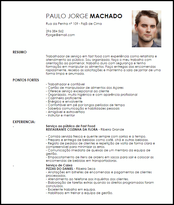 Modelo Curriculum Vitae Servidor de Fast Food  LiveCareer