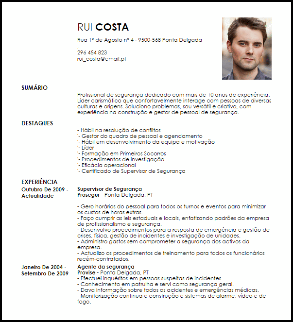 Modelo Curriculum Vitae Supervisor de Segurança  LiveCareer