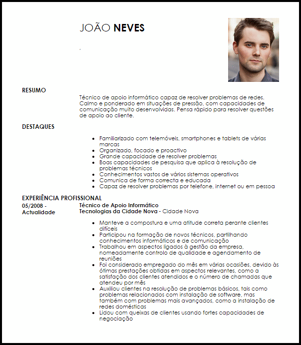 Modelo Curriculum Vitae Técnico de Apoio Informático 