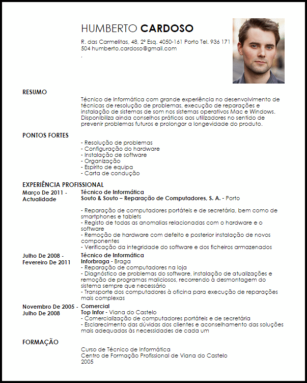 Modelo Curriculum Vitae Técnico de Conserto de 