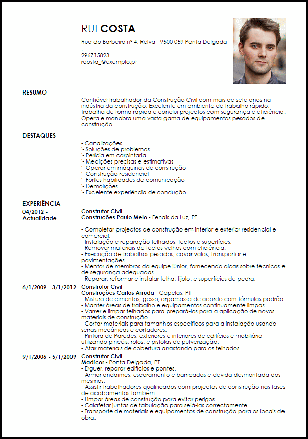 Modelo Curriculum Vitae Trabalhador de Construção Civil 